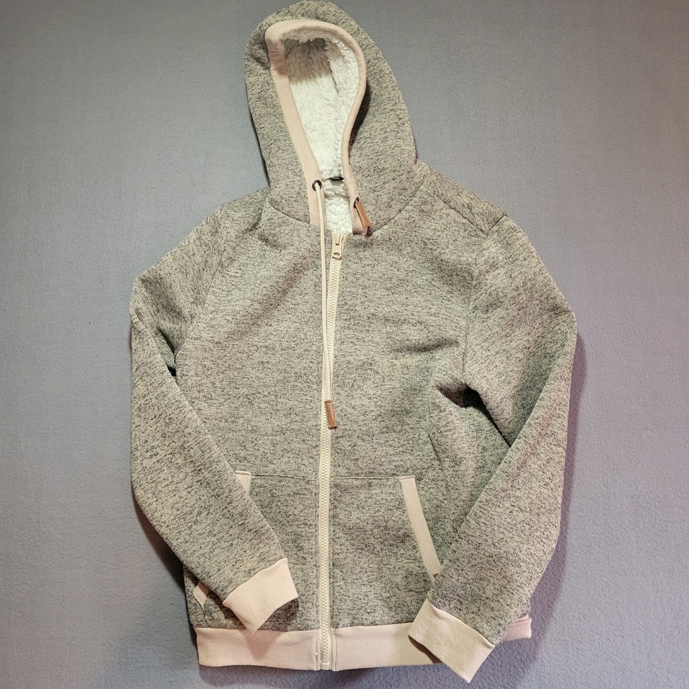 Buffalo David Bitton Mens Gray Sherpa Lined Full Zip Hoodie Jacket Size Large
